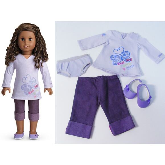 American Girl Doll Clothes REAL ME MEET OUTFIT Purple Pants Tunic Shoes Panties - Picture 4 of 7